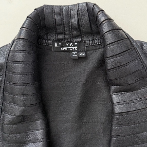 Bylyse Spenard Tiered Cardigan Jacket Vegan Leather Ruffle Front Duster Moto - Picture 6 of 7